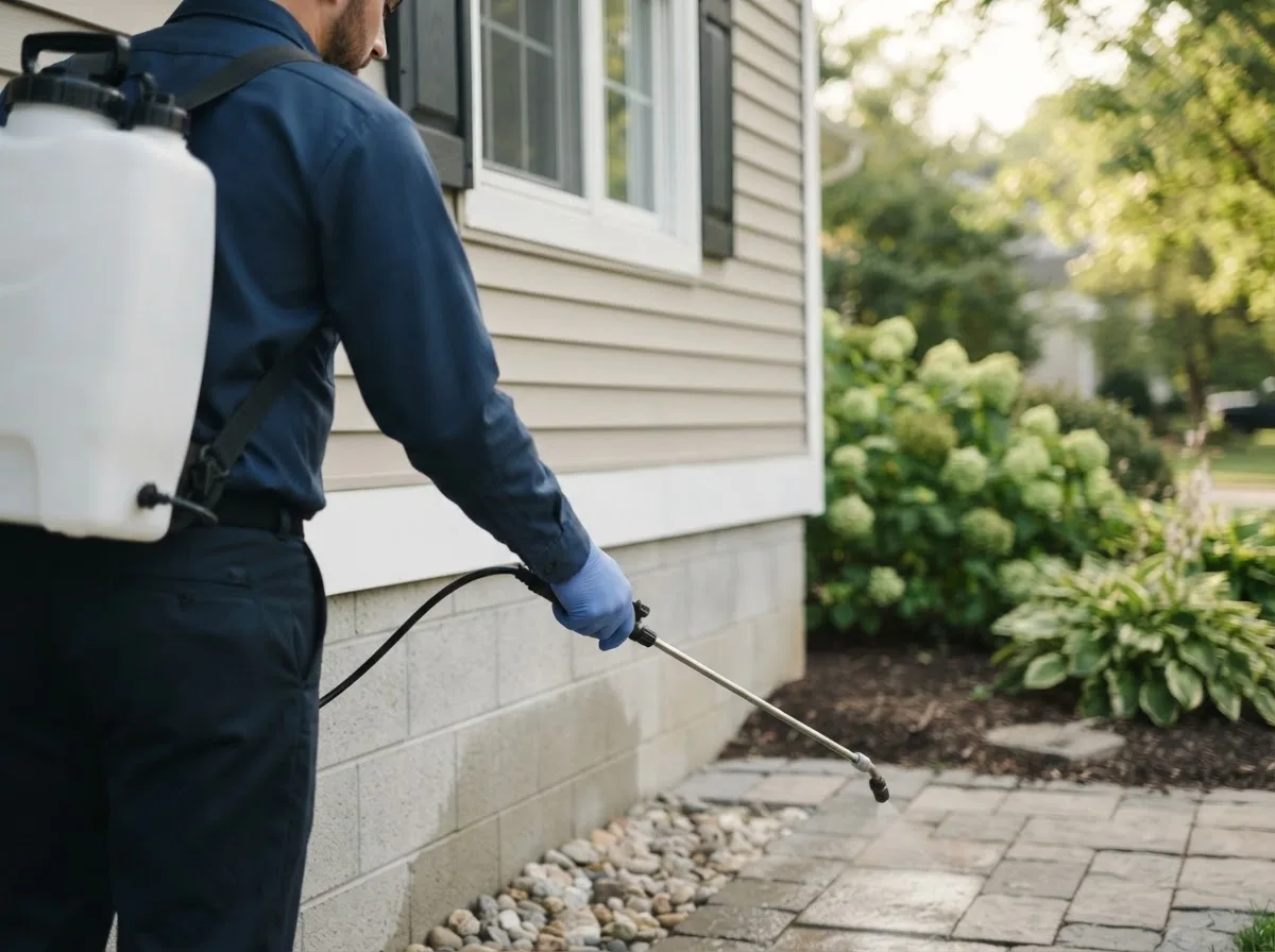 Pest control technician inspecting a home in Strawn, TX